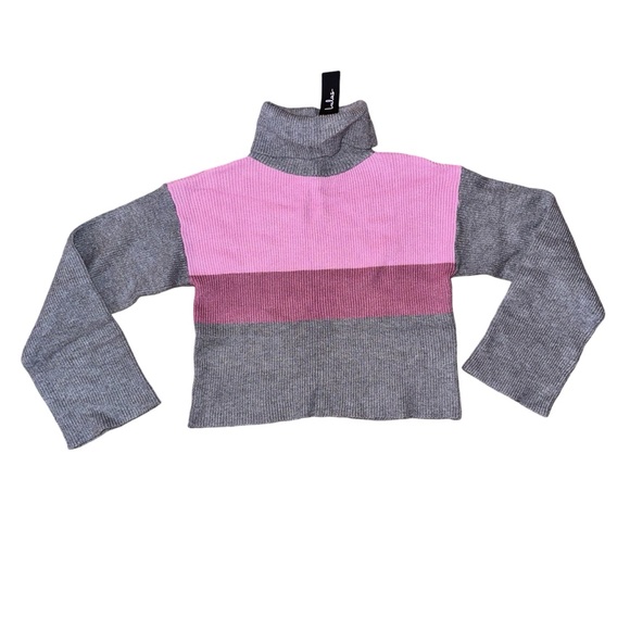 Lulus Cozy as Usual Grey & Pink Color Block Turtleneck Knit Sweater NWT - Picture 4 of 8